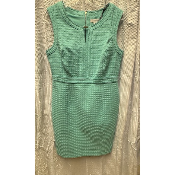 Liz Claiborne Dresses & Skirts - Liz Claiborne Aqua Green Sheath Midi Dress Scoop Neck Midi Size 12 Sleeveless